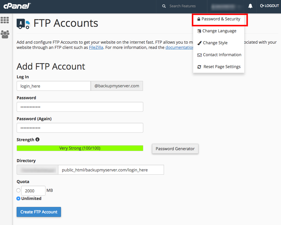 cPanel change password